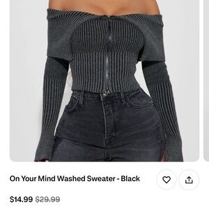On Your Mind Washed Off-Shoulder Sweater - Black